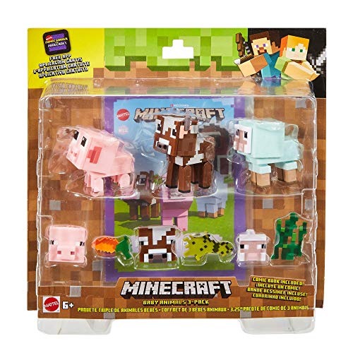 Minecraft - Modo Comic Pack de 3 animales Juguetes niños +6 años (Mattel GFY78)