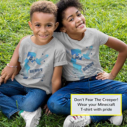 Minecraft Ready For Action Girls T-Shirt Heather Grey 9-10 Years