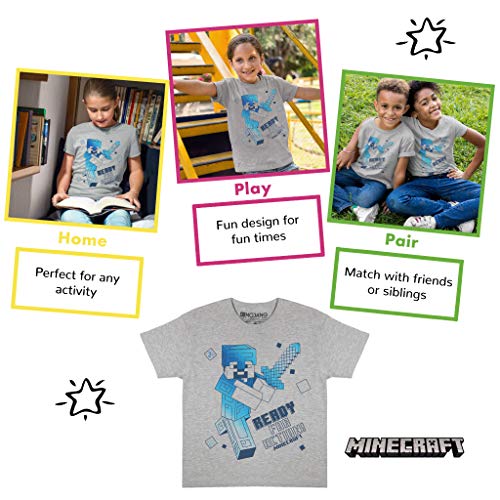 Minecraft Ready For Action Girls T-Shirt Heather Grey 9-10 Years