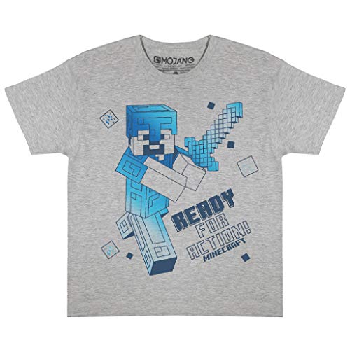 Minecraft Ready For Action Girls T-Shirt Heather Grey 9-10 Years