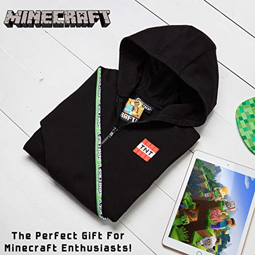 Minecraft Sudadera Niño, Sueter de Manga Larga con Capucha y Cremallera, Ropa Niño Diseño de Creeper, Regalos para Niños Adolescentes Edad 5-14 Años (11-12 años, Negro)