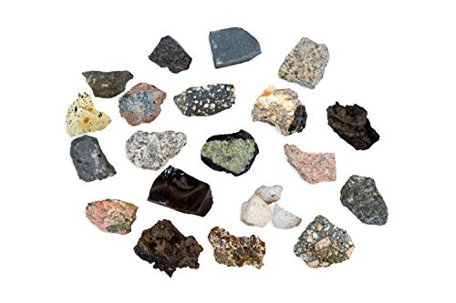 MINERALES Y FOSILES NANO Colección de 20 Rocas Volcánicas e Ígneas Premium en Caja de Madera Natural - Rocas educativas de Gran tamaño con Hoja de descripción. Kit Geología para niños