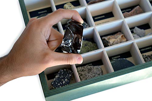 MINERALES Y FOSILES NANO Colección de 20 Rocas Volcánicas e Ígneas Premium en Caja de Madera Natural - Rocas educativas de Gran tamaño con Hoja de descripción. Kit Geología para niños