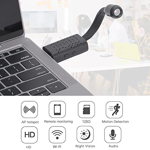Mini Cámara con Manguera de Metal, Cámara Full HD con WiFi USB Mini Cámara, Cámara Oculta Portátil con Visión Nocturna en Condiciones de Poca luz y Detección de Movimiento, Detección Inteligente de IA