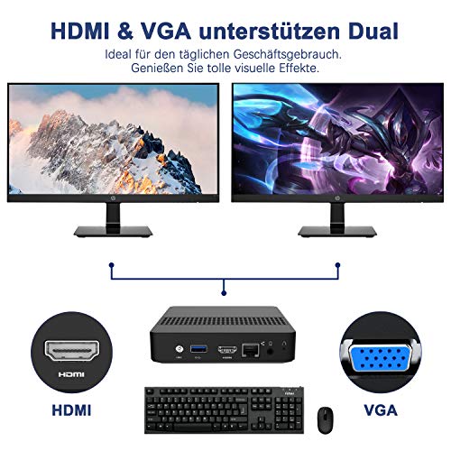 Mini PC, procesador Intel Celeron J3455 8 GB DDR4 / 64 GB eMMC Mini computadora de Escritorio con Windows 10 Pro, conexión HDMI y VGA, WiFi de Doble Banda, BT 4.2, 3 * USB 3.0, Soporte VESA…