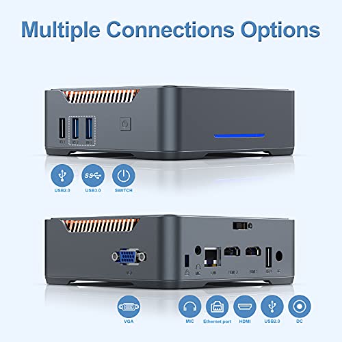 Mini PC, Windows 10 Pro Intel Celeron N3350 4 GB DDR3/64 GB Mini computadora eMMC, 4K HD, HDMI+VGA, 2.4G/5G WiFi, Bluetooth, Micro Ordenador de Escritorio Gigabit Ethernet