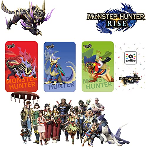 Mini Tarjeta De Etiqueta Monster Hunter Rise NFC De 3 Piezas Con Estuche De Cristal, Incluye: Palamute, Palico, Magnamalo, Compatible Con Switch / Switch Lite