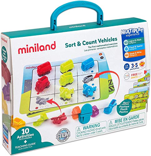 Miniland- Sort & Count Vehicles Juego de conteo para niños, Color carbón (45340) , color/modelo surtido