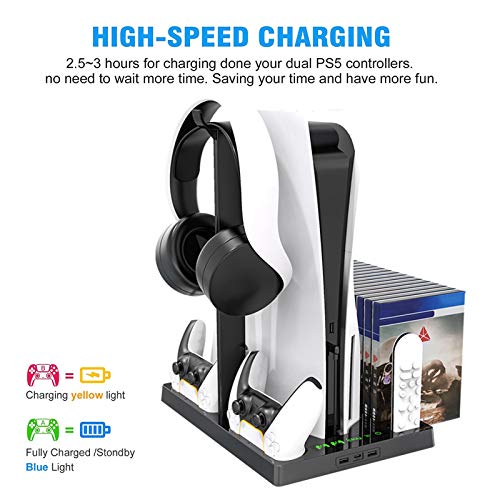 Minimei Soporte Vertical del Ventilador de refrigeración de la Consola PS5 Soporte de visualización de Carga Base del Cargador de la Consola de Juegos Soporte de refrigeración Ventiladores Everywhere