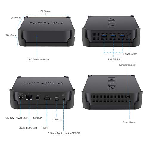 MINIX NEO J50C-8SE, 8GB/240GB Intel Celeron Mini PC con Windows 10 Pro (64 bits) [Wi-Fi/Gigabit Ethernet/4K @ 60Hz/Triple Display/USB-C/Auto Power On/Vesa Mount],Vendido directamente por MINIX.