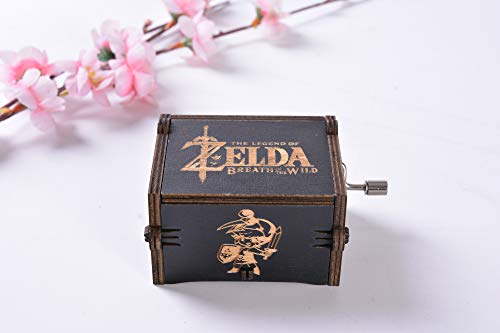 MINSOTO Caja de música de madera tallada a mano de Música: The Legend of Zelda con temática de regalo (negro)