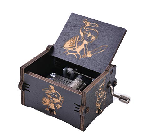 MINSOTO Caja de música de madera tallada a mano de Música: The Legend of Zelda con temática de regalo (negro)