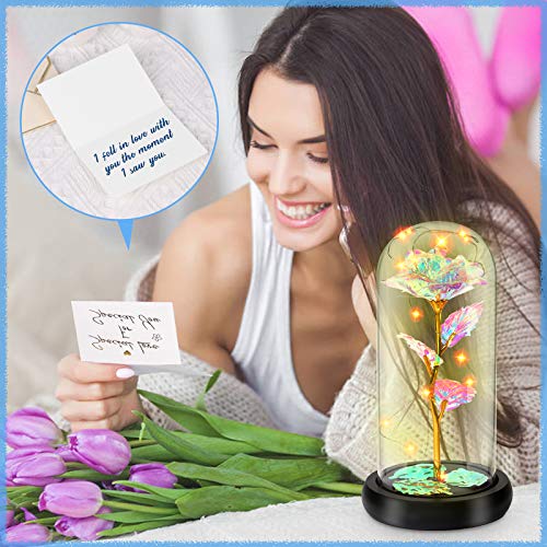 Minterest Rosa Eterna,Día de la Madre Regalo Original,Rosa Bella y Bestia con luz LED,Regalos Originales para Mujer,Regalos Mujer(Rosa)