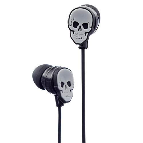Miss Pretty London - Auriculares Puckator, Calavera y Rosas, Unisex, Color Negro