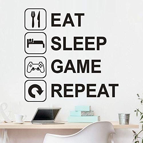 mlpnko 2020 Wallpapers Eat Sleep Gaming Gamer Calcomanía de Pared Alien Joystick Videojuego Calcomanía de Pared Calcomanías Jugar Gaming Room-51x51cm