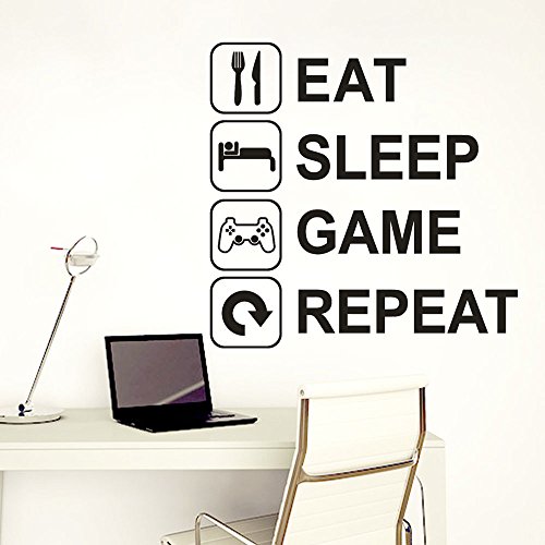 mlpnko 2020 Wallpapers Eat Sleep Gaming Gamer Calcomanía de Pared Alien Joystick Videojuego Calcomanía de Pared Calcomanías Jugar Gaming Room-51x51cm