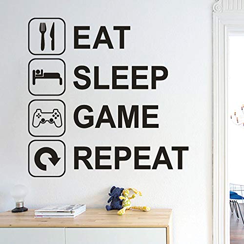 mlpnko 2020 Wallpapers Eat Sleep Gaming Gamer Calcomanía de Pared Alien Joystick Videojuego Calcomanía de Pared Calcomanías Jugar Gaming Room-51x51cm