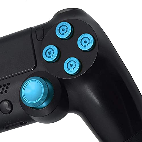 MMOBIEL Botones de bala de metal para PlayStation 4 PS4, PS4 Slim y PS4 Pro Dualshock, 4 tapas de pulgar metálicas de aluminio, recambio de D-Pad para mando de PlayStation 4 azules