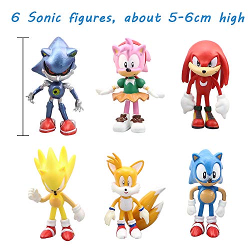 Modelo de Personaje Sónico de 6 PCS, Mini Adornos de Juguete con Figura de PVC, Decoraciones de Muñecas Hechas a Mano para Niños, Coleccionables, Decoración de Pasteles de Cumpleaños