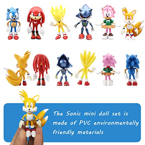 Modelo de Personaje Sónico de 6 PCS, Mini Adornos de Juguete con Figura de PVC, Decoraciones de Muñecas Hechas a Mano para Niños, Coleccionables, Decoración de Pasteles de Cumpleaños