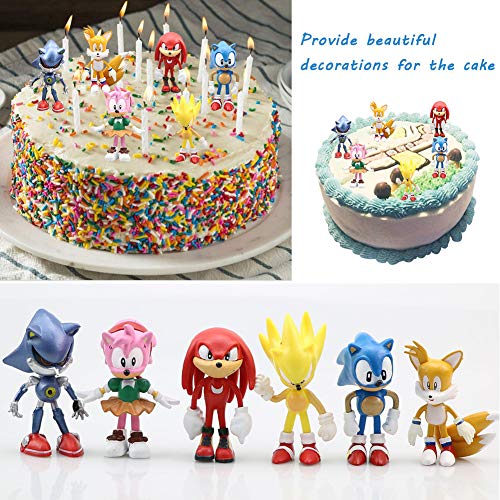Modelo de Personaje Sónico de 6 PCS, Mini Adornos de Juguete con Figura de PVC, Decoraciones de Muñecas Hechas a Mano para Niños, Coleccionables, Decoración de Pasteles de Cumpleaños