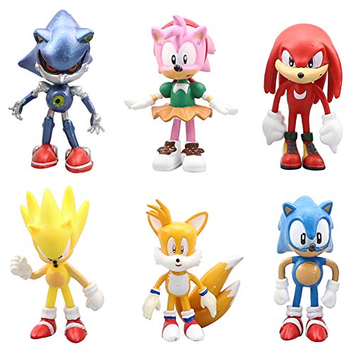 Modelo de Personaje Sónico de 6 PCS, Mini Adornos de Juguete con Figura de PVC, Decoraciones de Muñecas Hechas a Mano para Niños, Coleccionables, Decoración de Pasteles de Cumpleaños