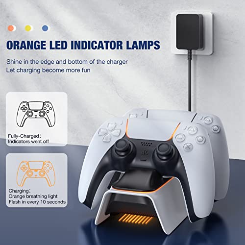 MoKo Base de Carga para Gamepad, Compatible con Controlador Inalámbrico Playstation 5 DualSense 2020, para PS5 con 2 Ranuras de Carga, Adaptador de Corriente de 5.3V 3A e Indicador LED Naranja - Negro