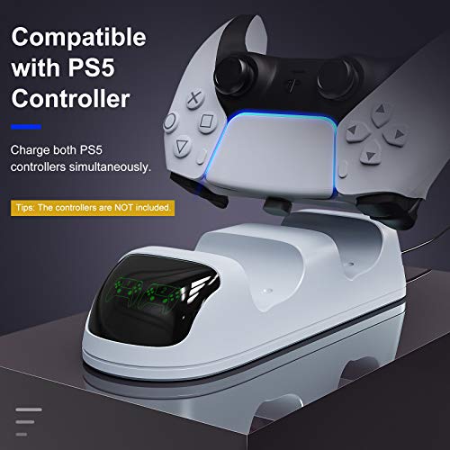 MoKo Estación de Carga Compatible con Controlador inalámbrico DualSense 2020/ Controlador Sony PlayStation 5 / PS5, Doble USB Muelle de Carga Rápida con Controlador Indicador LED - Blanco