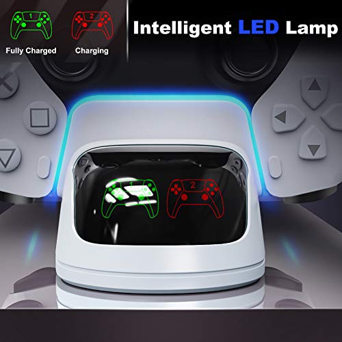 MoKo Estación de Carga Compatible con Controlador inalámbrico DualSense 2020/ Controlador Sony PlayStation 5 / PS5, Doble USB Muelle de Carga Rápida con Controlador Indicador LED - Blanco