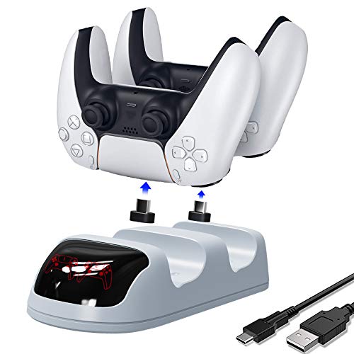 MoKo Estación de Carga Compatible con Controlador inalámbrico DualSense 2020/ Controlador Sony PlayStation 5 / PS5, Doble USB Muelle de Carga Rápida con Controlador Indicador LED - Blanco