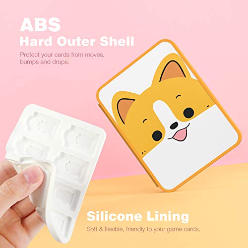 MoKo Funda para Almacenamiento para Switch Juegos Compatible con Nintendo Switch & Switch Lite & Switch OLED, Organizador de 16 Tarjetas de Juego Impermeable Estuche Caja de Tarjeta - Perro Naranja