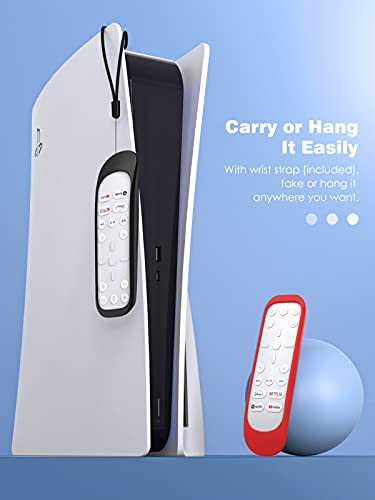 MoKo Funda Protectora Compatible con Mando a Distancia PS5, [2 PZS] Cubierta de Silicona A Prueba de Golpes para PS5 Media Remote, Playstation 5 Media Remote Cover Case con Correa, Negro & Rojo