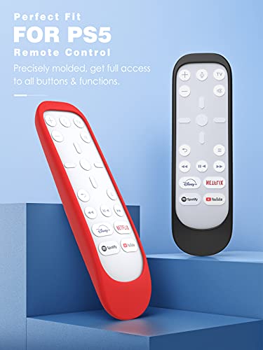 MoKo Funda Protectora Compatible con Mando a Distancia PS5, [2 PZS] Cubierta de Silicona A Prueba de Golpes para PS5 Media Remote, Playstation 5 Media Remote Cover Case con Correa, Negro & Rojo