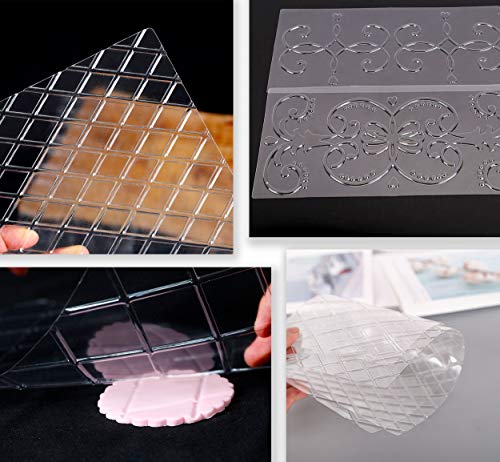 Molde de fondant de pastel Textura Textura Mat Rejilla Transparente Fondant Flor de Encaje Crea Hermosos Pasteles con Sentido Artístico(17 Piezas)