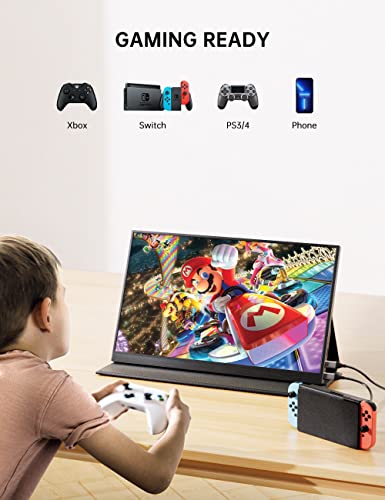 Monitor Portáti 15,6 Pulgadas 4K UHD 3840 x 2160 Pantalla Portátil Gaming IPS 100% sRGB, Mini-hdim, USB C, Altavoces Integrados para teléfonos PC portátil Xbox Switch PS3 PS4 con Funda Protectora