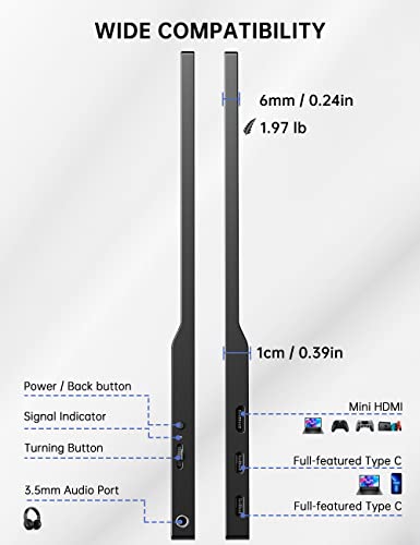 Monitor Portáti 15,6 Pulgadas 4K UHD 3840 x 2160 Pantalla Portátil Gaming IPS 100% sRGB, Mini-hdim, USB C, Altavoces Integrados para teléfonos PC portátil Xbox Switch PS3 PS4 con Funda Protectora