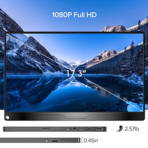 Monitor Portátil 17,3 Pulgadas, UPERFECT 144Hz Pantalla Portátil USB C 1920 x 1080 Full HD Pantalla IPS con Tipo C, OTG, Mini DP HD para PC, Móvil, PS3, PS4, Xbox Raspberry Pi