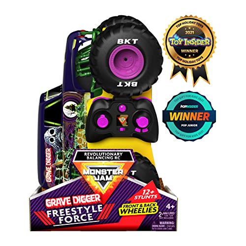 Monster Jam Grave Digger Freestyle Force, Coche de Control Remoto, Juguetes Monster Truck para niños y Adultos, Escala 1:15