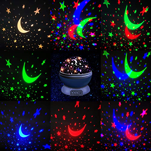 Moredig Proyector Estrellas, 360° Rotación Romántica Luz Estrellas y 8 Modos, Regalo para Niños y Bebés Cumpleaños, Día de los Reyes, Navidad, Halloween etc Azul