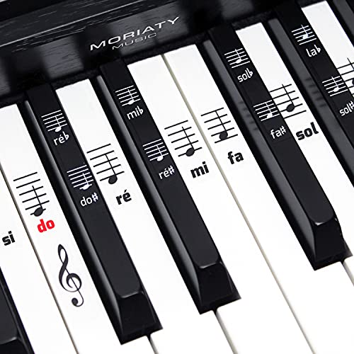 MORIATY® Pegatinas para notas de piano + teclado para 49 | 61 | 76 | 88 teclas + libro electrónico gratuito | kit para llaves negras + blancas | do-re-mi-fa-sol-la-si | Instrucciones en español