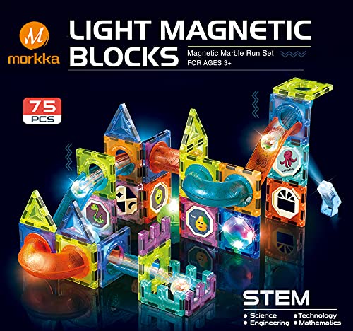 Morkka Bloques de construcción magnéticos, Juguetes para niños de 75 PCS, Juego de Bloques de construcción de Juguetes educativos 3D, Regalo de construcción de Pistas para niños y niñas de 3+(75PCS)