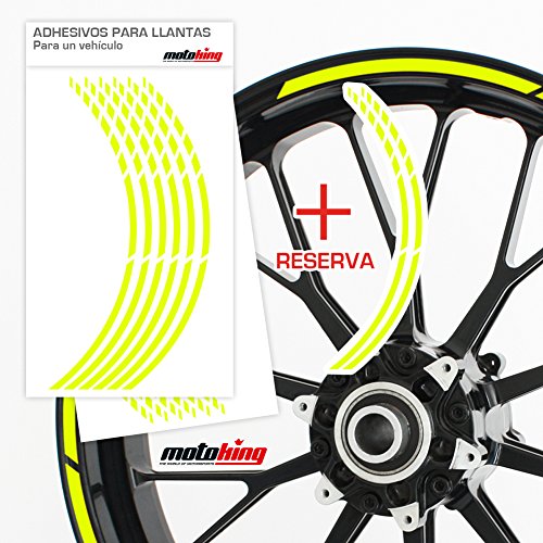 Motoking Adhesivos para Borde de llanta Amarillo neón - Juego Completo de 15" a 19" / Color Opcionales