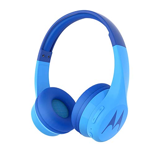 Motorola Squads 300 - Auriculares Bluetooth para Niños - 24hrs - Volumen limitado 85dB, Flexible y duradero, Protección auditiva y función para compartir música, Cojín antialérgico (sin BPA) - Azul