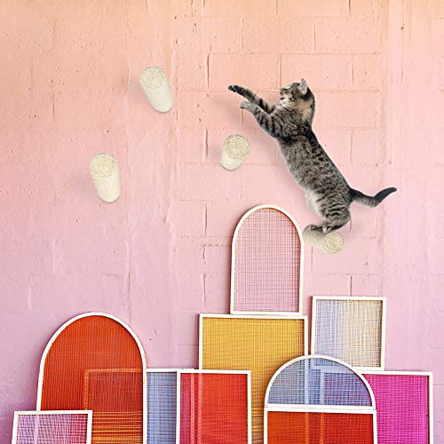 MOUHIV 3Pc Rascador de sisal, Scratcher montado en la Pared, Escaleras de Gato, Pasos de Escalada del Gatito, Escalera de estantería de Gatito, Compatible con Árbol de Gato, Hecho a Mano, Blanco 30cm