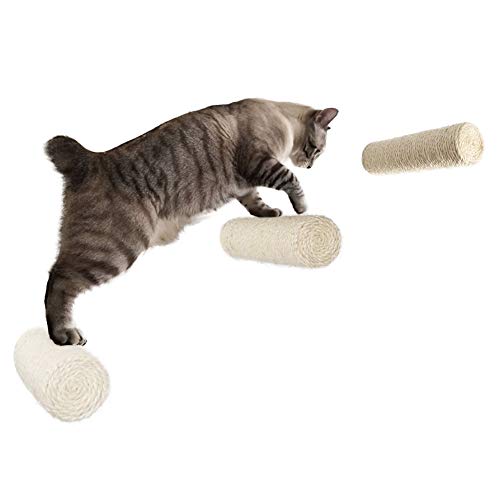 MOUHIV 3Pc Rascador de sisal, Scratcher montado en la Pared, Escaleras de Gato, Pasos de Escalada del Gatito, Escalera de estantería de Gatito, Compatible con Árbol de Gato, Hecho a Mano, Blanco 30cm