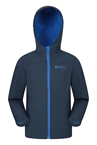 Mountain Warehouse Exodus Chaqueta Softshell para niño - Chaqueta Impermeable con Forro Polar, Cortavientos, Transpirable Trekking, montaña y Entretiempo Azul Marino 7-8 Años