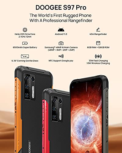 Movil Resistente, DOOGEE S97 Pro [2021] 8GB+128GB Movil Libre con Telémetro de 40m, 48MP Cámara Cuádruple, 8500mAh 33W IP68 IP69K Movil Todoterreno, 4G Teléfono Android 11 Helio G95 6.39 Inch, NFC