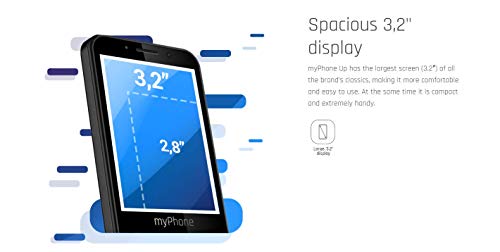 MP myPhone Up 3.2" Teléfono con Teclas Grandes, Batería de 1200 mAh, Bluetooth, Double Sim, USB-C, Cámara 2mpx, MP3, Linterna - Negro