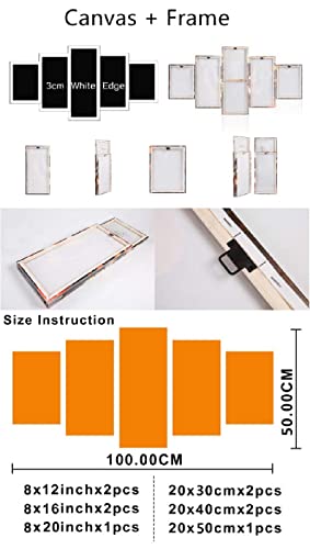 MPPSU Póster Sunset Skyrim Landscape 5 Paneles Impresión HD Cuadros Decoracion Dormitorios Salon Modernos 100Cm×50Cm Con Marco