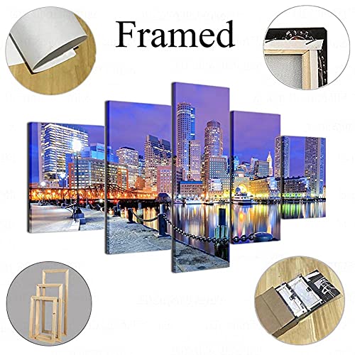 MPPSU Póster Sunset Skyrim Landscape 5 Paneles Impresión HD Cuadros Decoracion Dormitorios Salon Modernos 100Cm×50Cm Con Marco